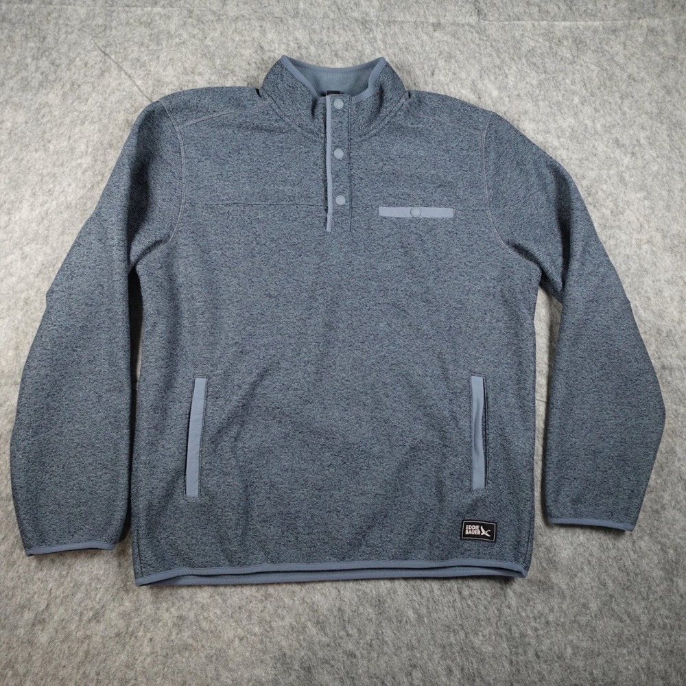 Eddie Bauer Pullover Mens Large Blue Sweater Fleece Quarter Snap